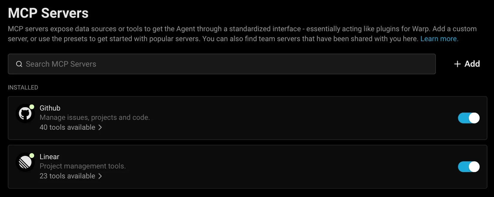 MCP servers page